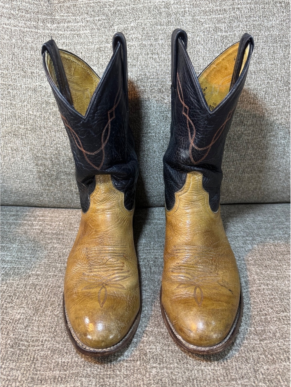 Vintage Tony Lama Black & Tan Leather Cowboy Boots Style 2050 Men's 8.5 D
